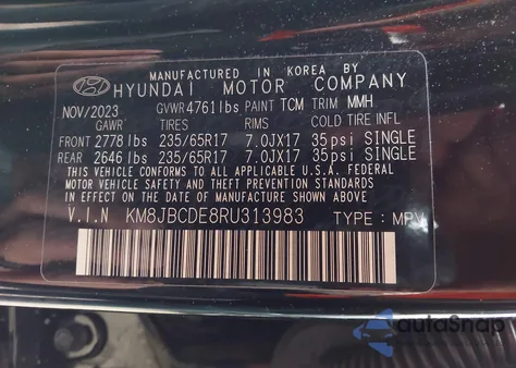 2024 Hyundai Tucson Sel z USA, uszkodzony, nr VIN KM8JBCDE8RU313983